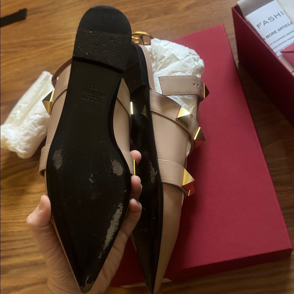Valentino Nude Flats with Roman Gold Studs - Picture 3 of 5